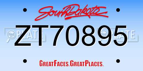 ZT70895 South Dakota License Plate