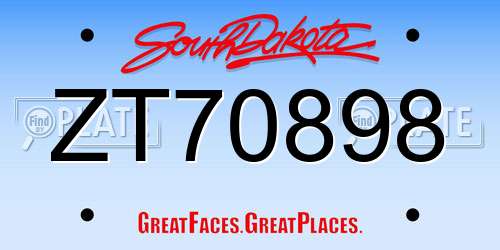 ZT70898 South Dakota License Plate