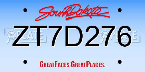 ZT7D276 South Dakota License Plate