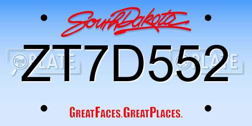 ZT7D552 South Dakota License Plate