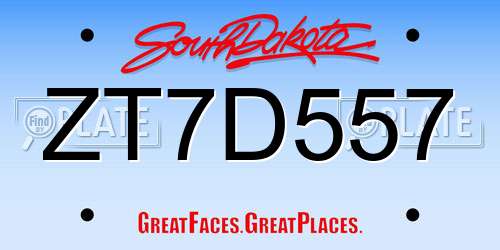 ZT7D557 South Dakota License Plate