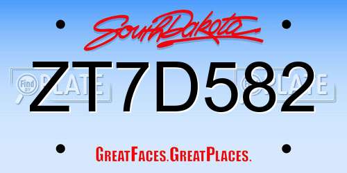 ZT7D582 South Dakota License Plate