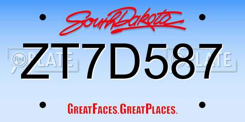 ZT7D587 South Dakota License Plate