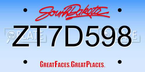 ZT7D598 South Dakota License Plate