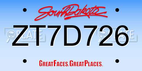 ZT7D726 South Dakota License Plate