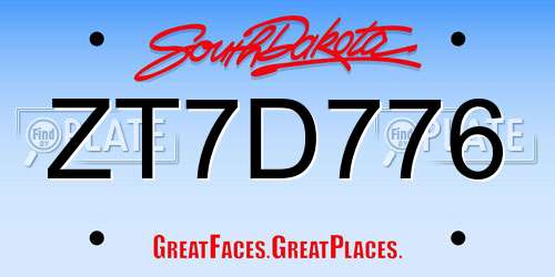 ZT7D776 South Dakota License Plate