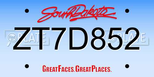 ZT7D852 South Dakota License Plate