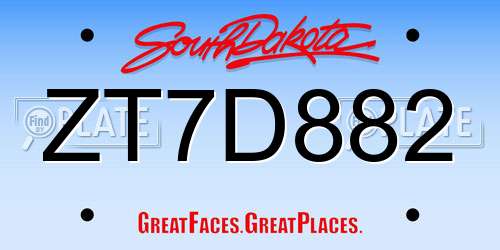 ZT7D882 South Dakota License Plate