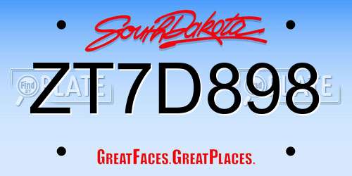 ZT7D898 South Dakota License Plate