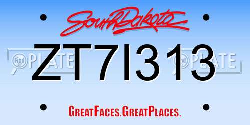 ZT7I313 South Dakota License Plate