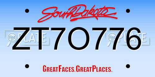 ZT7O776 South Dakota License Plate
