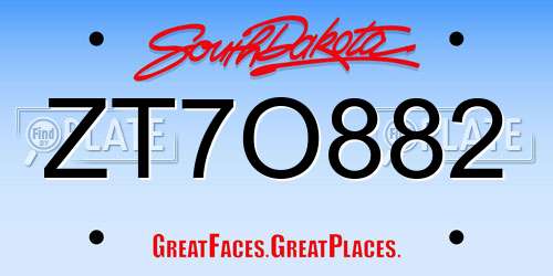 ZT7O882 South Dakota License Plate