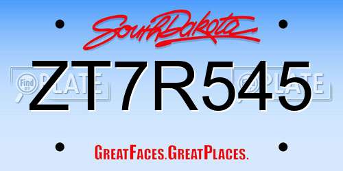 ZT7R545 South Dakota License Plate