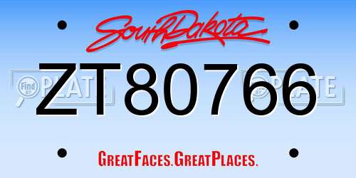 ZT80766 South Dakota License Plate