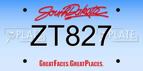ZT827 South Dakota License Plate
