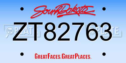 ZT82763 South Dakota License Plate