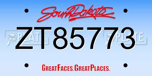 ZT85773 South Dakota License Plate