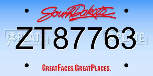 ZT87763 South Dakota License Plate