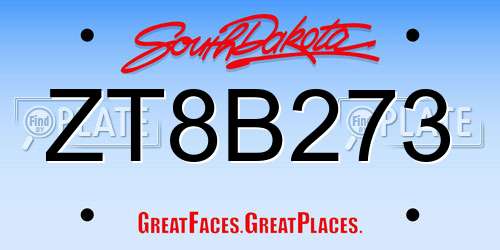 ZT8B273 South Dakota License Plate