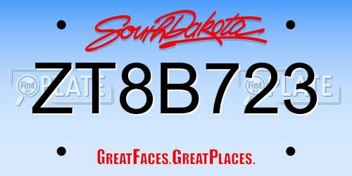 ZT8B723 South Dakota License Plate
