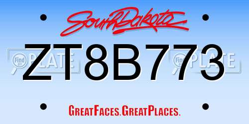 ZT8B773 South Dakota License Plate