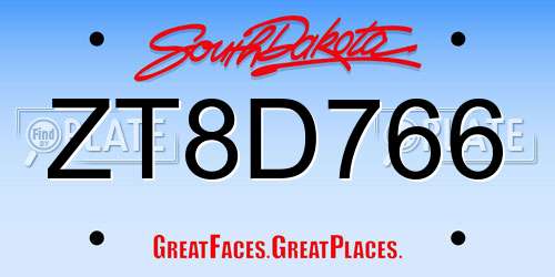 ZT8D766 South Dakota License Plate