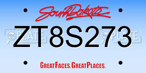 ZT8S273 South Dakota License Plate