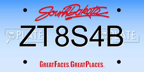 ZT8S4B South Dakota License Plate