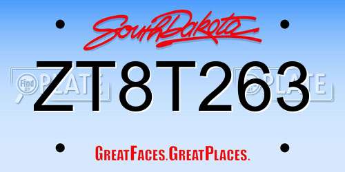 ZT8T263 South Dakota License Plate