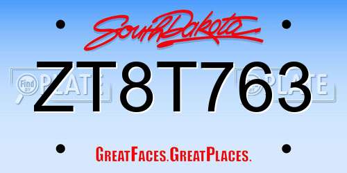 ZT8T763 South Dakota License Plate