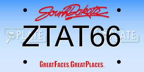 ZTAT66 South Dakota License Plate