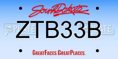 ZTB33B South Dakota License Plate