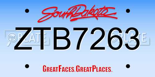 ZTB7263 South Dakota License Plate