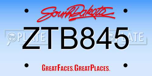 ZTB845 South Dakota License Plate