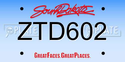 ZTD602 South Dakota License Plate