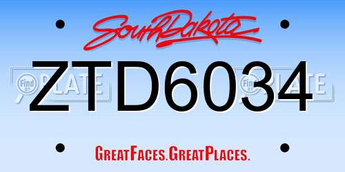 ZTD6034 South Dakota License Plate