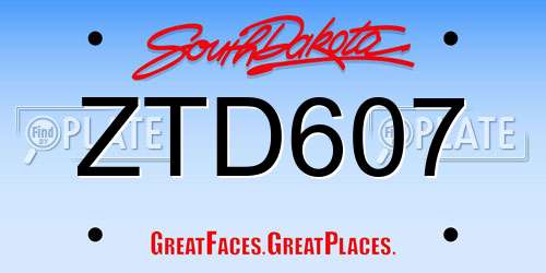 ZTD607 South Dakota License Plate