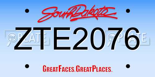 ZTE2076 South Dakota License Plate
