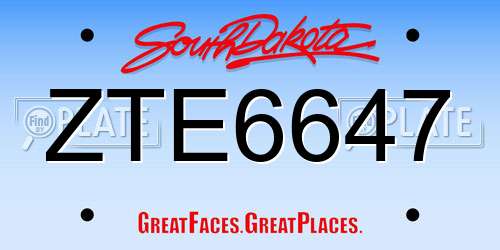 ZTE6647 South Dakota License Plate