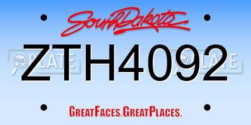 ZTH4092 South Dakota License Plate