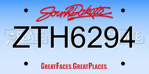 ZTH6294 South Dakota License Plate