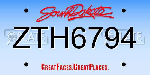 ZTH6794 South Dakota License Plate