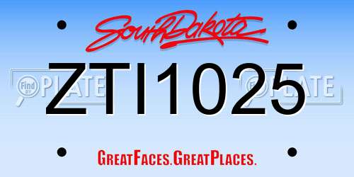 ZTI1025 South Dakota License Plate