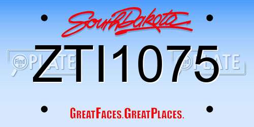 ZTI1075 South Dakota License Plate