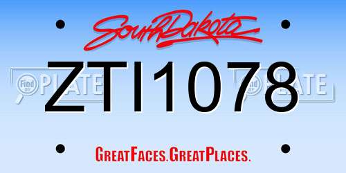 ZTI1078 South Dakota License Plate