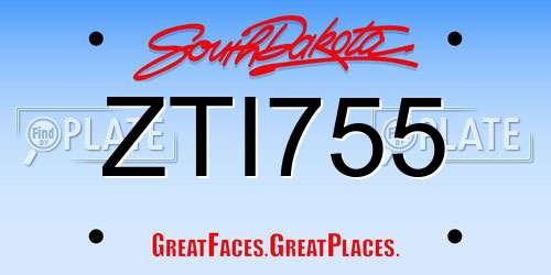 ZTI755 South Dakota License Plate