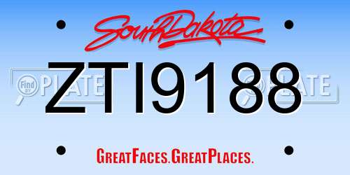ZTI9188 South Dakota License Plate