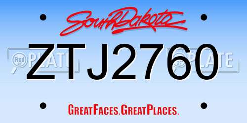 ZTJ2760 South Dakota License Plate