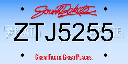 ZTJ5255 South Dakota License Plate