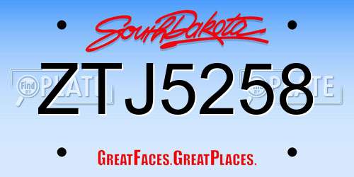 ZTJ5258 South Dakota License Plate